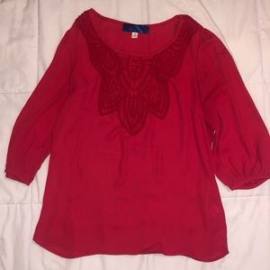 Red 3/4 Sleeve Chiffon Top
